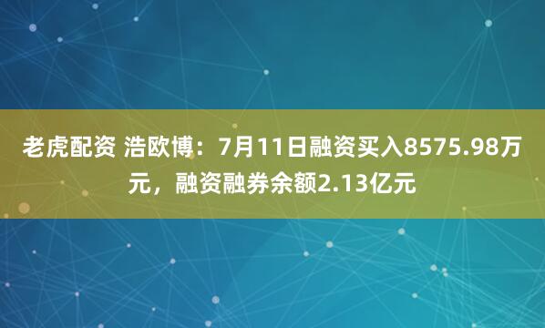 老虎配资 浩欧博：7月11日融资买入8575.98万元，融资融券余额2.13亿元